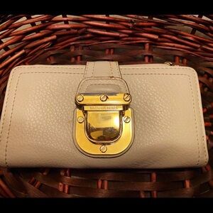 Michael Kors Cream Leather Wallet with Gold-Tone Lock
